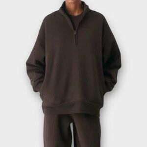 SKIMS Boyfriend Fleece Slouchy Half Zip Pullover – Espresso (NWT) OVERSIZED